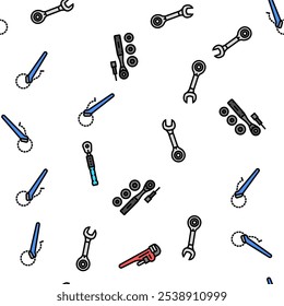 Llave inglesa Herramienta Llave de Vector de reparación Patrón sin fisuras Línea delgada Ilustración