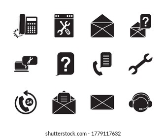 wrench tool and support service icon set over white background, silhouette style, vector illustration