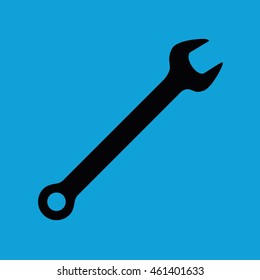 Wrench tool vector icon. Blue background