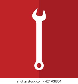 Wrench tool vector icon. Red background