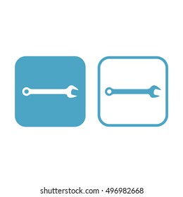 Wrench tool vector icon. White and blue
