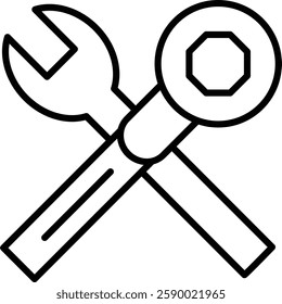 Wrench Tool Vector Line Icon Design