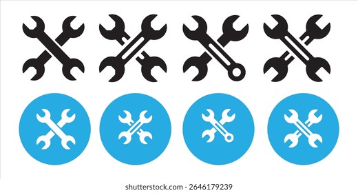 Wrench tools in black and blue isolated on white background