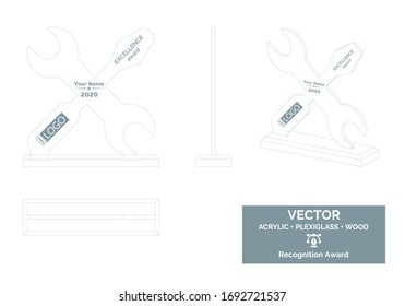 Wrench Trophy Vector Template, Mechanic trophy Distinction Award,  Engineer Recognition trophy Award