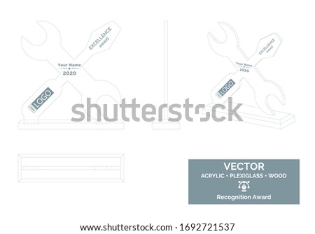Wrench Trophy Vector Template, Mechanic trophy Distinction Award,  Engineer Recognition trophy Award