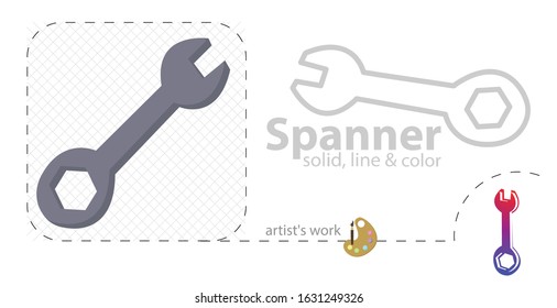 Wrench vector flat illustration, solid, line icon