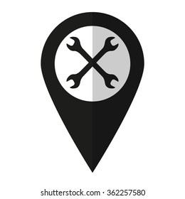 Wrench - vector icon;  black map pointer