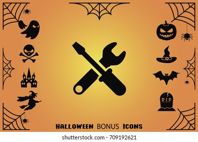 Wrench vector icon with bonus Halloween icons