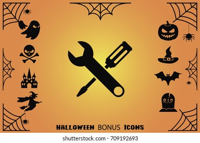 Wrench vector icon with bonus Halloween icons