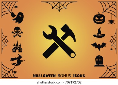 Wrench vector icon with bonus Halloween icons