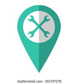 Wrench - vector icon;  green map pointer