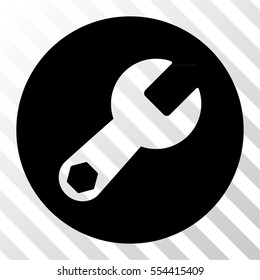 Wrench vector icon. Illustration style is flat iconic black symbol on a hatched transparent background.