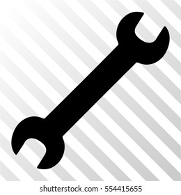 Wrench vector icon. Illustration style is flat iconic black symbol on a hatched transparent background.
