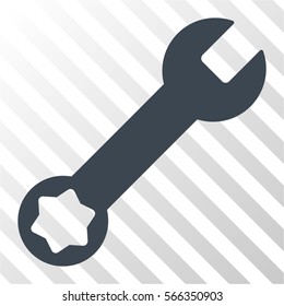 Wrench vector icon. Illustration style is flat iconic smooth blue symbol on a hatched transparent background.