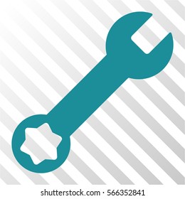 Wrench vector icon. Illustration style is flat iconic soft blue symbol on a hatched transparent background.