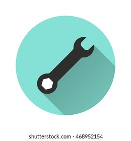 Wrench vector icon with long shadow. Illustration isolated for graphic and web design.