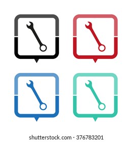 Wrench - vector icon; map pointer;  message bubble