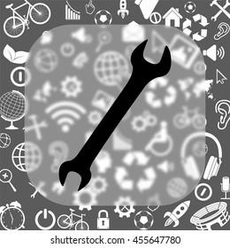 wrench vector icon - matte glass button on background consisting of different icons