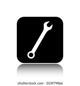 wrench vector icon on black button with reflection