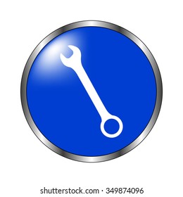 Wrench - vector icon on the blue button