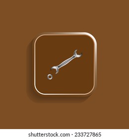 wrench vector icon on a brown background with shadow