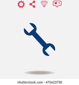 Wrench vector icon on grey background.