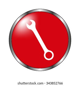Wrench - vector icon on the  red button