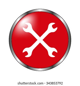 Wrench - vector icon on the  red button