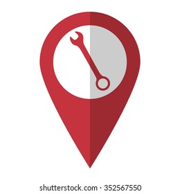 Wrench - vector icon; red map  pointer