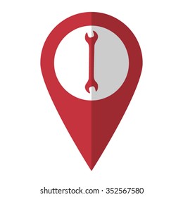 Wrench - vector icon; red map  pointer