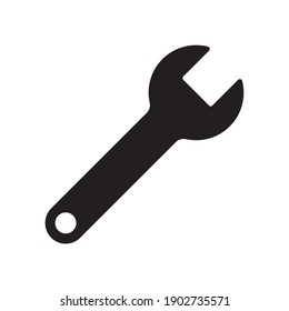 Wrench vector icon. Repair tool symbol. Setup and setting adjustment sign. Mechanic instrument logo. Silhouette isolated on white background.