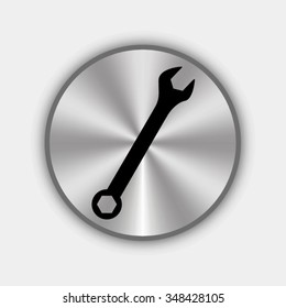 wrench vector icon - round metallic button