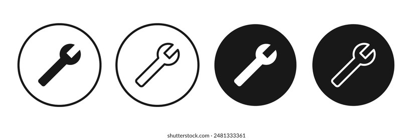 Wrench vector icon set black filled and outlined style.