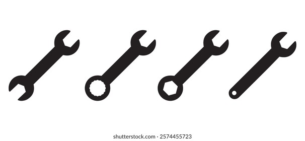 Wrench vector icon set in black and white color.