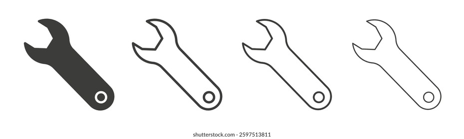 Wrench vector icon set in black and white color.