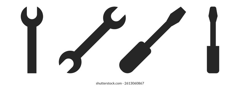 Wrench vector icon set in black and white color.