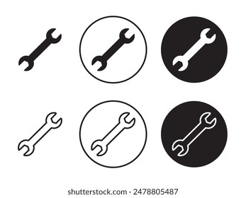 Wrench vector icon set. mechanic spanner vector icon, profession mechanical maintain tool sign in black filled and outlined style.