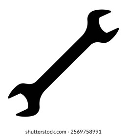 Wrench vector icon. Spanner symbol for tools, mechanic work, and repair services. Black silhouette isolated on white background.