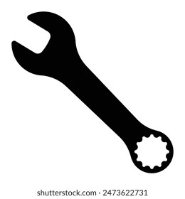 Wrench vector icon. Spanner tool black silhouette. Maintenance work tool sign. Key tool symbol. Ring end. Mechanic pictogram.