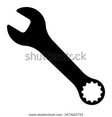 Wrench vector icon. Spanner tool black silhouette. Maintenance work tool sign. Key tool symbol. Ring end. Mechanic pictogram.