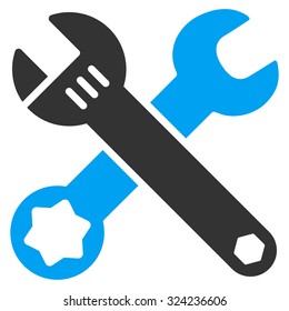 Wrench vector icon. Style is bicolor flat symbol, blue and gray colors, rounded angles, white background.