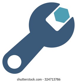 Wrench vector icon. Style is bicolor flat symbol, cyan and blue colors, rounded angles, white background.