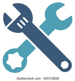 Wrench vector icon. Style is bicolor flat symbol, cyan and blue colors, rounded angles, white background.