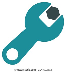 Wrench vector icon. Style is bicolor flat symbol, soft blue colors, rounded angles, white background.