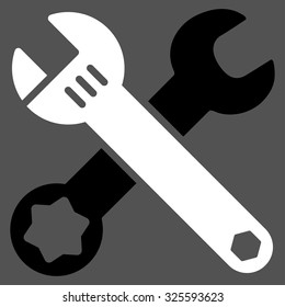 Wrench vector icon. Style is bicolor flat symbol, black and white colors, rounded angles, gray background.