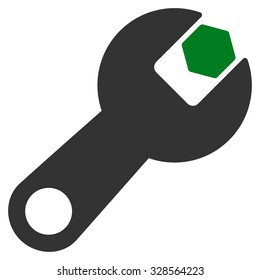 Wrench vector icon. Style is bicolor flat symbol, green and gray colors, rounded angles, white background.