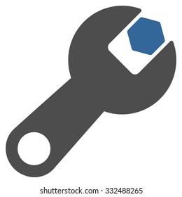 Wrench vector icon. Style is bicolor flat symbol, cobalt and gray colors, rounded angles, white background.