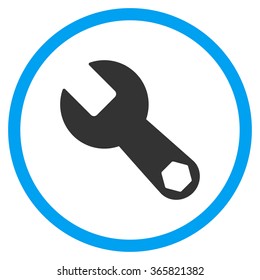 Wrench vector icon. Style is bicolor flat circled symbol, blue and gray colors, rounded angles, white background.