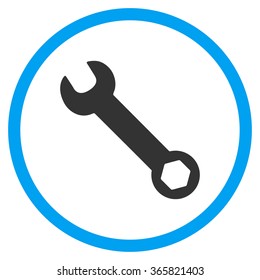 Wrench vector icon. Style is bicolor flat circled symbol, blue and gray colors, rounded angles, white background.