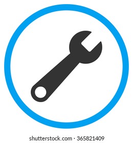 Wrench vector icon. Style is bicolor flat circled symbol, blue and gray colors, rounded angles, white background.